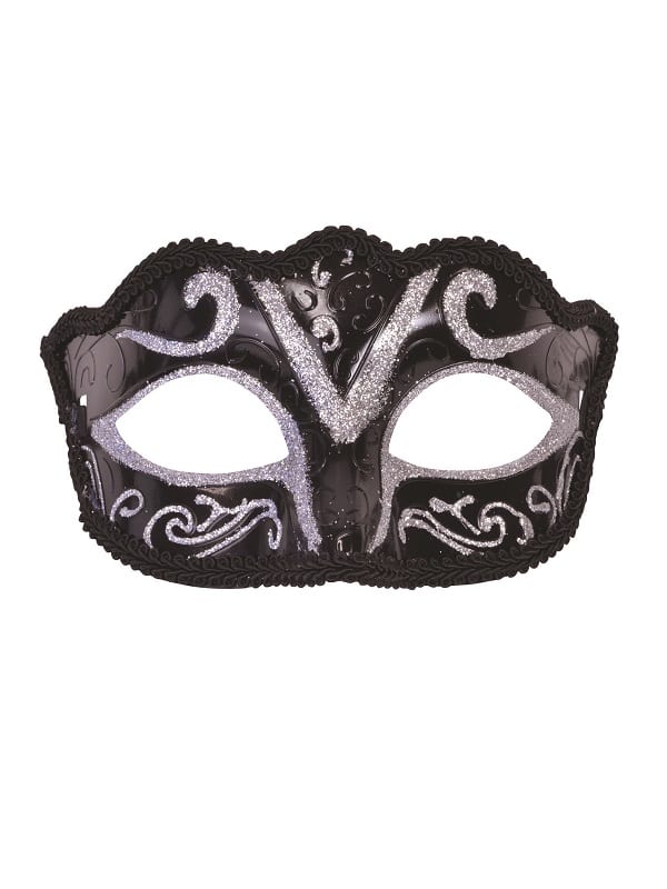 Black & Silver Glitter Eye Mask - Costumes R Us Fancy Dress